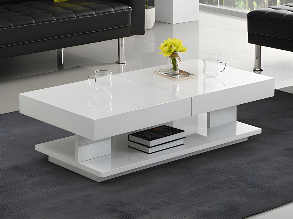 Vente-unique Table basse ARAMIS avec rangements - MDF laqué blanc