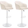 Vente-unique Lot de 2 tabourets de bar en tissu et métal - Hauteur ajustable - Crème et blanc - CARSTEN