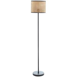 OZAIA Lampadaire cannage style ethnique NEIROBI - Fer et rotin - H.145 cm - Noir et Naturel