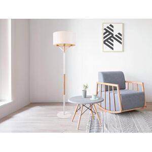 OZAIA Lampadaire scandinave en metal lin et bois dhevea D 44 x H 164 cm Naturel et blanc ADDIS