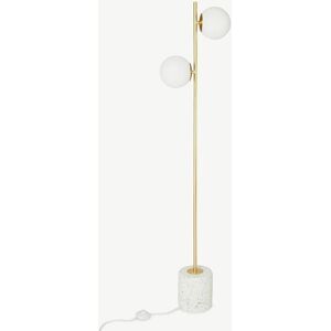 OZAIA Lampadaire Art Déco en laiton et socle en terrazzo - H. 146 cm - Blanc et doré - OREA