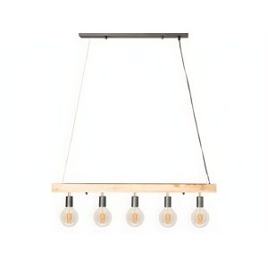 Vente-unique Suspension poutre en bois 5 lampes style industriel JULBO - bois et métal - H. 17,5 x L.100 cm - naturel et noir
