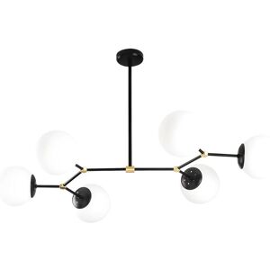 OZAIA Suspension en métal 6 globes DAMAR - L. 100 x H. 52 cm - Noir et blanc