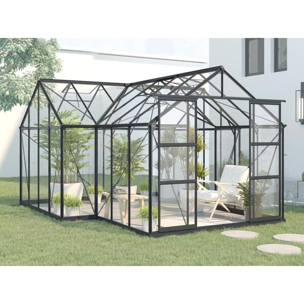 Vente-unique.com Serre de jardin orangerie en verre trempé 15,5 m² - Anthracite - NARCISSE