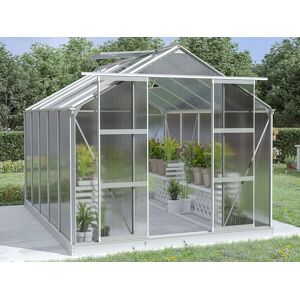 Vente-unique.com Serre de Jardin en polycarbonate de 9 m² avec embase - Gris metallique - COROLLE II