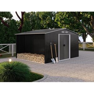 Vente-unique.com Abri de jardin metal avec abri buche en acier galvanise gris 10,29 m² - LERY