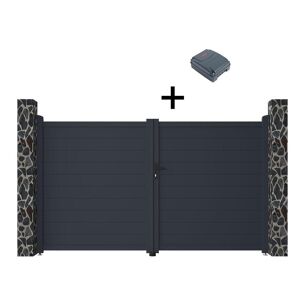 Vente uniquecom Portail electrique battant aluminium plein L305 x H181 cm anthracite NAZARIO