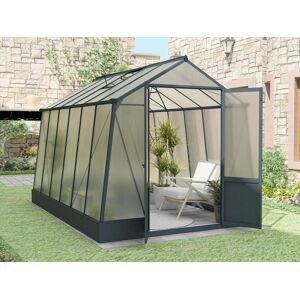 Vente-unique.com Serre de jardin en polycarbonate 9,1 m² avec embase - Anthracite - ASARINA