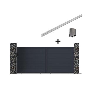 Vente-unique.com Portail electrique coulissant aluminium plein L374 x H165 cm anthracite - NAZARIO