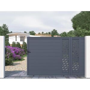 Vente uniquecom Portail electrique coulissant aluminium semi plein a motifs L416 x H180 cm anthracite GREGOR