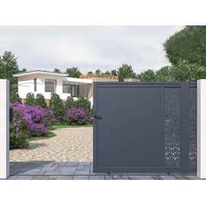 Vente uniquecom Portail electrique coulissant aluminium semi plein a motifs L374 x H180 cm anthracite GREGOR