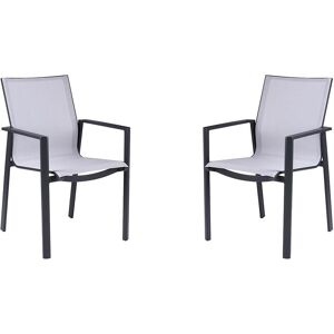 Lot de 2 fauteuils de jardin empilables en aluminium et textilene Gris clair et noir VALERA de MYLIA