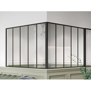 Vente-unique Verriere d'angle d'atelier en aluminium thermolaque - L150 x L150 x H105 - Noir - BAYVIEW