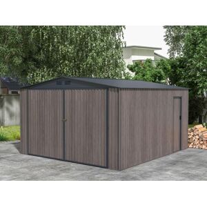 Vente-unique.com Garage en acier galvanise effet bois gris 15,96 m² - NERON