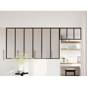 Vente unique Verriere atelier avec imposte en aluminium thermolaque L180 x H105 L73 x H40 cm Noir BAYVIEW