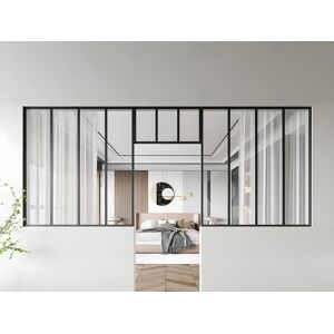 Vente-unique Lot de 2 verrieres atelier avec imposte en aluminium thermolaque - 2 x L120 x H130 + L73 x H40 cm - Noir - BAYVIEW