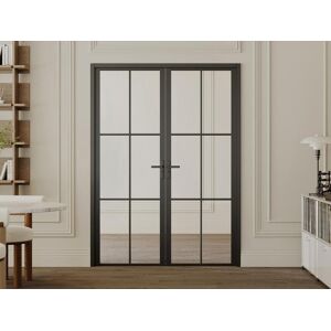 Vente-unique Bloc porte a deux battants en aluminium et verre trempe - H204 cm x L146 cm - SEROTO