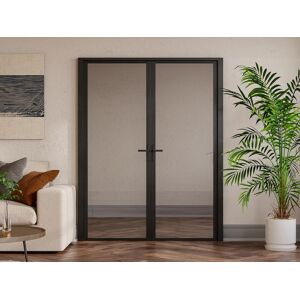 Vente-unique Bloc porte reversible a deux battants en aluminium et verre trempe - H204 cm x L146 cm - LOXTON