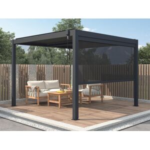 Vente-unique.com Pergola bioclimatique autoportante anthracite en aluminium avec lames orientables et rideau retractable L2,78 m - 12 m² - CASSAPIA