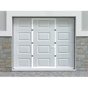 Vente-unique Porte de garage sectionnelle a cassette portillon central blanc motorisee L254 x H213 cm - CAOPAS