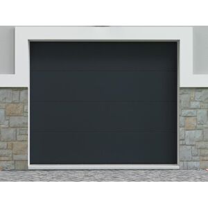 Vente unique Porte de garage sectionnelle effet bois anthracite motorisee L254 x H218 cm PRIETA