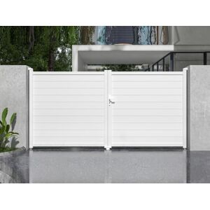 Vente-unique.com Portail electrique battant aluminium plein L355 x H181 cm blanc - NAZARIO