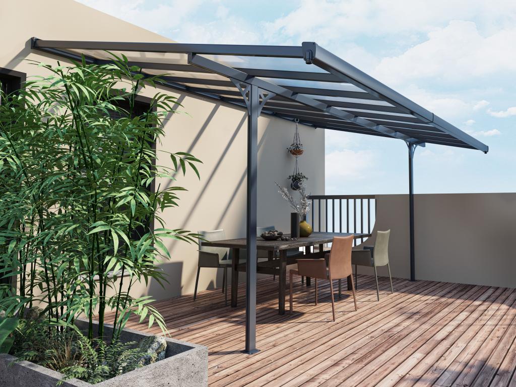 Vente-unique.com Pergola adossée en aluminium 13,2 m² anthracite ALVARO