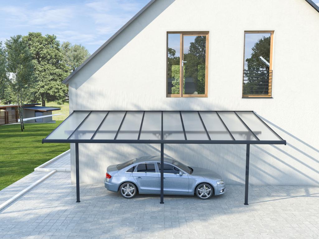 Vente-unique.com Carport pergola adossé en aluminium 18,8 m² anthracite ALVARO