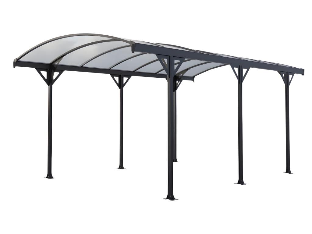 Vente-unique.com Carport pergola simple autoportant en aluminium - 1 voiture - 15,3 m² - Gris - GENARO