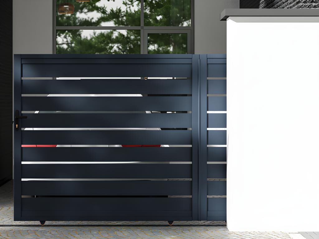 Vente-unique.com Portail coulissant aluminium semi ajouré L416 x H183 cm anthracite PRIMO