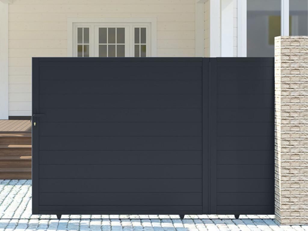 Vente-unique.com Portail coulissant aluminium plein L416 x H180 cm anthracite - NAZARIO