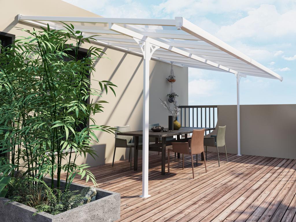 Vente-unique.com Pergola adossée en aluminium 13,2 m² blanc ALVARO