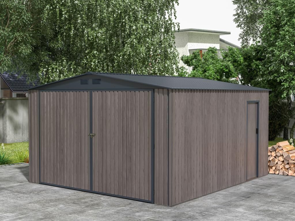 Vente-unique.com Garage en acier galvanisé effet bois gris 15,96 m² - NERON