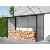 Vente-unique.com Abri bûches métal en acier galvanisé effet bois 5,78 m3 – 8 stères – L302 x P119 x H190cm – VARWOOD