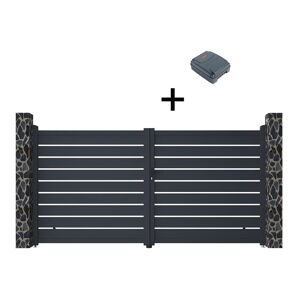 Vente-unique.com Portail électrique battant aluminium ajouré L355 x H183 cm anthracite PRIMO