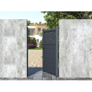 Vente-unique.com Portillon battant aluminium semi plein à motifs L103 x H166 cm anthracite - BAZIO