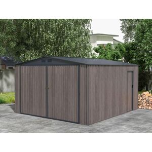 Vente-unique.com Garage en acier galvanisé effet bois gris 15,96 m² - NERON