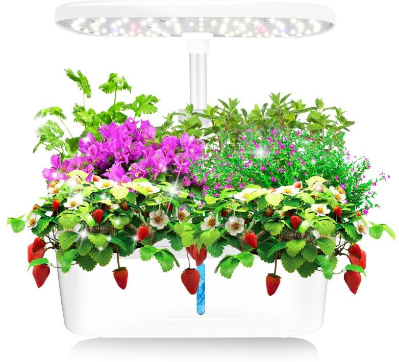 Vente-unique Potager d'intérieur à LEDs 6 plantes - Hauteur ajustable - Blanc - GARDENIO