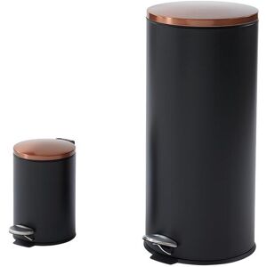 OZAIA Lot de 2 poubelles a pedale en inox - 30L et 3L - Noir et cuivre - PIRA