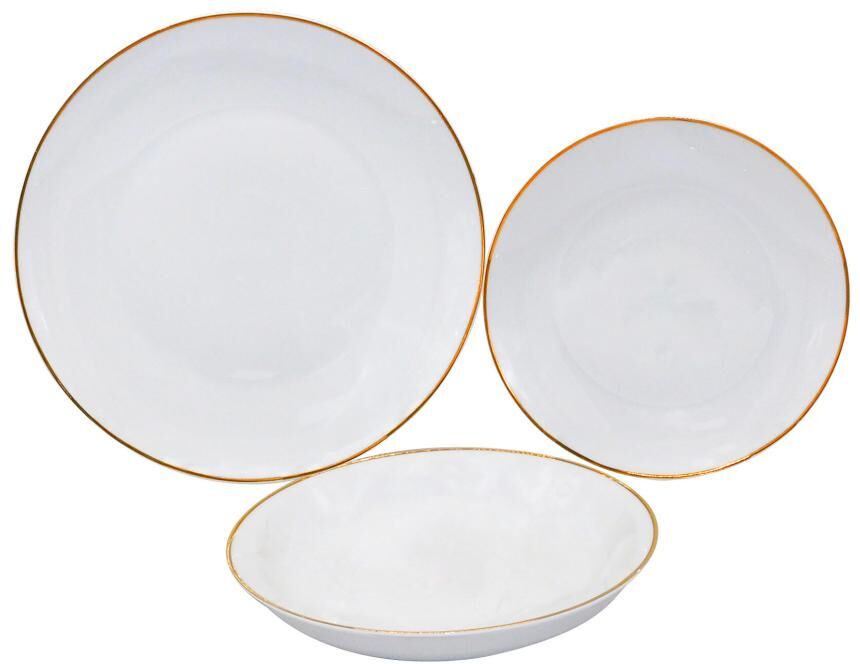 OZAIA Service vaisselle 18 pièces en porcelaine - Blanc et liseré doré - JULINA