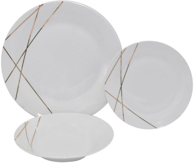 OZAIA Service vaisselle 18 pièces en porcelaine - Blanc et doré - LINASIO