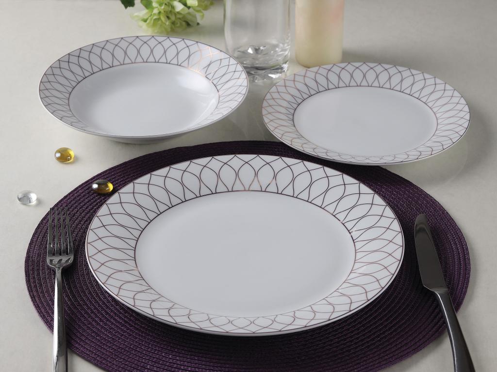 OZAIA Service vaisselle 18 pièces en porcelaine - Blanc et doré - SERISIA