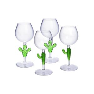 OZAIA Lot de 4 verres à vin avec pieds cactus - Transparent et vert - D. 8.5 x H . 19.5 cm - GELLIF