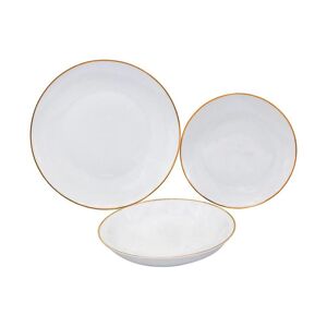 OZAIA Service vaisselle 18 pièces en porcelaine - Blanc et liseré doré - JULINA
