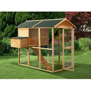 Vente unique Poulailler en bois avec enclos 8 poules L 201 x P142 x H 171 cm Naturel GALLUS