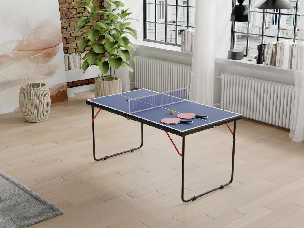 Vente-unique Mini table de ping-pong avec raquettes, balles et filet - L137 x P76 x H67 cm - DENIS