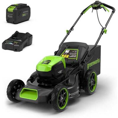 Greenworks GD48LM46SPIIK4 - Tondeuse à gazon autotractée à batterie - 48V/4Ah - Coupe 46 cm - Publicité Greenworks GD48LM46SPIIK4 - Tondeuse à gazon autotractée à batterie - 48V/4Ah - Coupe 46 cm - Publicité