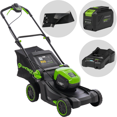 Greenworks GD48LM41II - Tondeuse à gazon à batterie - 48 V/4 Ah - Largeur de coupe 41 cm - Publicité Greenworks GD48LM41II - Tondeuse à gazon à batterie - 48 V/4 Ah - Largeur de coupe 41 cm - Publicité