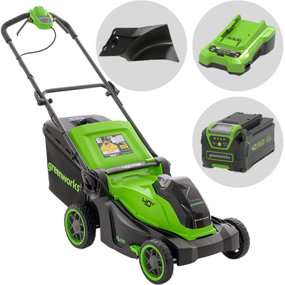 Greenworks MO40L413-01 - Tondeuse à gazon à batterie - 40 V/4 Ah - Largeur de coupe 41 cm - Publicité Greenworks MO40L413-01 - Tondeuse à gazon à batterie - 40 V/4 Ah - Largeur de coupe 41 cm - Publicité