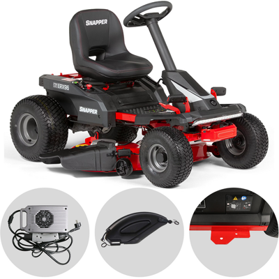 Snapper ERX96 - Tondeuse autoportée à batterie 72 V/28 Ah - Éjection latérale et mulching - Publicité Snapper ERX96 - Tondeuse autoportée à batterie 72 V/28 Ah - Éjection latérale et mulching - Publicité